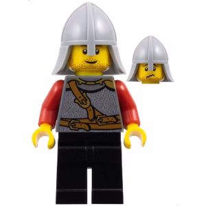 Минифигурка Lego cas475 Kingdoms - Lion Knight Scale Mail with Chest Strap and Belt, Helmet with Neck Protector, Stubble Smile (Dual Sided Head)