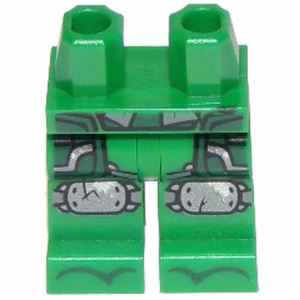 Деталь Lego 970c00pb0877 Hips and Legs with Cracked Knee Pads, Sandals and Dark Green Accents Pattern