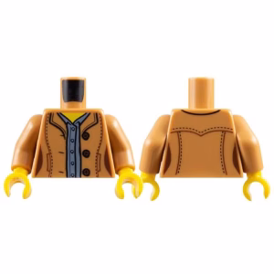 Деталь Lego 973pb3164c01 Torso Female Jacket Open with 3 Buttons over Sand Blue Shirt Pattern / Medium Nougat Arms / Yellow Hands