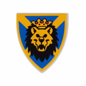 Деталь Lego 3846px5 Minifigure, Shield Triangular  with Lion Head, Blue and Yellow Pattern