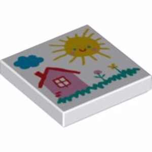 Деталь Lego 3068pb1882 Tile 2 x 2 with Drawing of Cloud, Sun, House, and Flowers Pattern